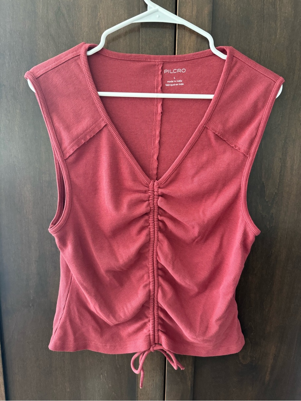 Pilcro Anthropologie Women's Sleeveless Ruched V-Neck Tank - Dusty Rose Sz L